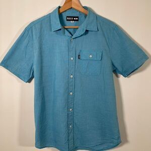 Reef Men's Blue Short Sleeve Shirt